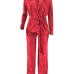 Trendy V Neck Lace-up Red Velvet Two-piece Pants Set Trendy V Neck Lace-up Red Velvet Two-piece Pants Set