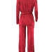 Trendy V Neck Lace-up Red Velvet Two-piece Pants Set Trendy V Neck Lace-up Red Velvet Two-piece Pants Set