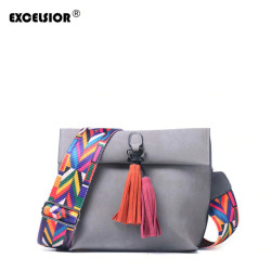 EXCELSIOR Hot Selling Star Top Quality Scrub PU Crossbody Bag Stylish Women's Bag Tassel Shoulder Bags with Colorful Strap G2090