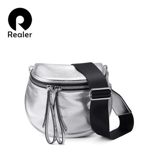 REALER crossbody bags for women silver shoulder bag soft artificial leather messenger bag ladies metallic effect small