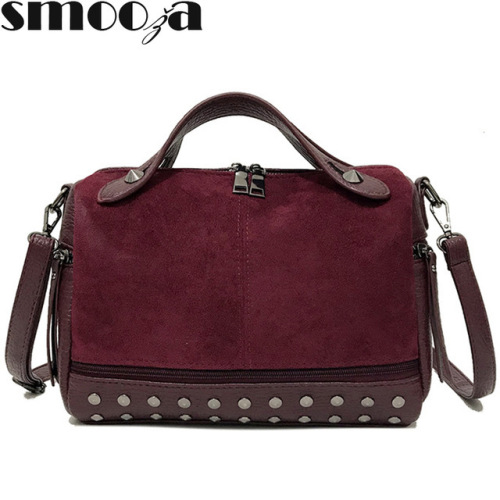 SMOOZA New Arrival Nubuck PU Leather Handbags for Women Casual Female Shoulder Bag Crossbody Bag Ladies Large Rivet Messenger