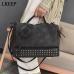 Vintage PU Leather Women's Bag Rivet Larger Ladies Handbags Hair Ball Shoulder Bag Motorcycle Crossbody Bags For Women Messenger