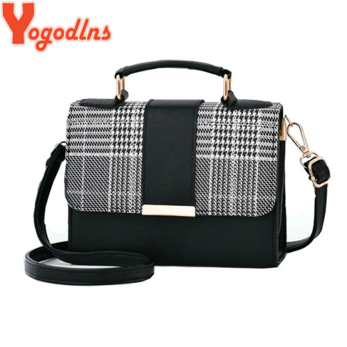 Yogodlns New Retro Plaid Small Square Package Minimalist Fashion Stitching Wild Messenger Shoulder Bag Ms. Packet