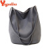 Yogodlns Women Leather Handbags Black Bucket Shoulder Bags Ladies Cross Body Bags Large Capacity Ladies Shopping Bag Bolsa