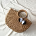 2018 New Summer Handmade Bags Women Pompon Beach Weaving Ladies Straw Bag Wrapped Beach Bag Moon shaped Bag