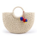 2018 New Summer Handmade Bags Women Pompon Beach Weaving Ladies Straw Bag Wrapped Beach Bag Moon shaped Bag