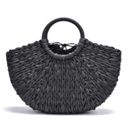 2018 new Handmade Bag Women Pompon Beach Weaving Ladies paper Straw Bag Wrapped Beach Bag Moon shaped Bag