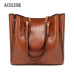 ACELURE Famous Brand Handbag Women PU Leather Shoulder Bag Casual Large Capacity Top-Handle Bucket Bag Simple Style Solid Totes