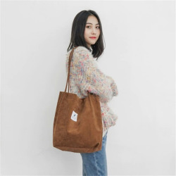 Canvas Solid Shoulder Bag Top-Handle Corduroy College Style All-match Crossbody Tote Bags Casual For Women Girl Hand Bag Handbag