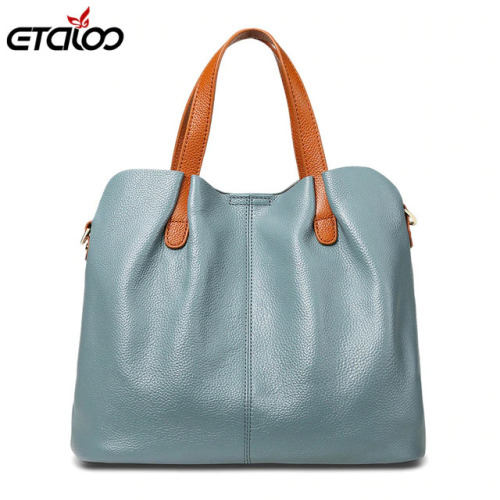 Genuine Leather Women Handbag High Quality Fashion Ladies Shoulder Bag Solid Color Top-handle Bag