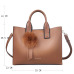 Miyaco Women Leather Handbags Casual Brown Tote bags Crossbody Bag TOP-handle bag With Tassel and fluffy ball