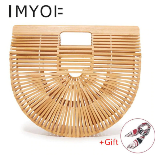 New Big Travel Vacation Totes Bamboo Handbag For Ladies Women Handbag Female Handmade Woven Straw Beach Bag Summer Women's Purse