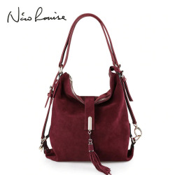 Nico Louise Women Real Split Suede Leather Shoulder Bag Female Leisure Nubuck Casual Handbag Hobo Messenger Top-handle bags