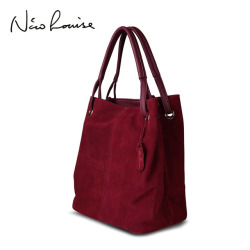 Nico Louise Women Real Split Suede Leather Tote Bag,New Leisure Large Top-handle Bags Lady Casual Crossbody Shoulder Handbag