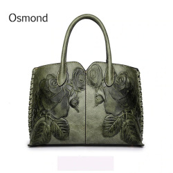 Osmond Bolsa Feminina 2018 Ladies Genuine Leather Bag For Women Green Luxury Handbag Female Embossed Messenger Bag Brand Totes