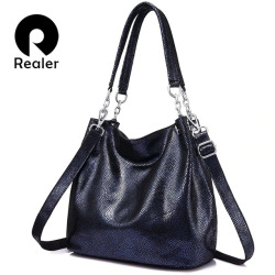 REALER women handbag genuine leather shoulder crossbody bag female large messenger bags ladies hobos top-handle tote bag