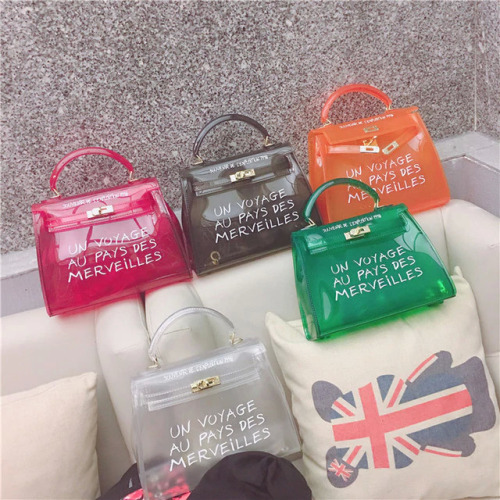 Top-handle Clear Transparent PVC Women Shoulder Bags Letter Jelly Candy Color Women Messenger Crossbody Bag Luxury Females Bolsa