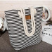 Women Stripes Canvas Beach Bag Large Capacity Female Zipper Shoulder Bag Ladies Polyester Totes Girl's Casual Shopping Handbag