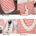 Women Stripes Canvas Beach Bag Large Capacity Female Zipper Shoulder Bag Ladies Polyester Totes Girl's Casual Shopping Handbag