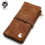 2019 New Fashion Women Wallets Drawstring Nubuck Leather Zipper Wallet Women's Long Design Purse Two Fold More Color Clutch