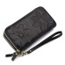 Genuine Leather Floral Embossed Long Wallets For Women Double Zipper Clutch Bag High Capacity Card Holder Wallet Female Wristlet