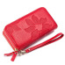 Genuine Leather Floral Embossed Long Wallets For Women Double Zipper Clutch Bag High Capacity Card Holder Wallet Female Wristlet