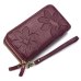 Genuine Leather Floral Embossed Long Wallets For Women Double Zipper Clutch Bag High Capacity Card Holder Wallet Female Wristlet