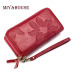 Genuine Leather Floral Embossed Long Wallets For Women Double Zipper Clutch Bag High Capacity Card Holder Wallet Female Wristlet