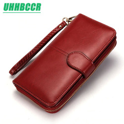 Women Wallet Female Purse Women Leather Wallet Long Trifold Coin Purse Card Holder Money Clutch Wristlet Multifunction Zipper