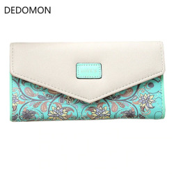 Wristlet Fashion Envelope Women Wallet Hit Color 3Fold Flowers Printing 5Colors PU Leather Wallet Long Ladies Clutch Coin Purse