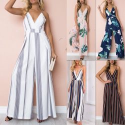 2018 Fashion Women Jumpsuit Sleeveless Striped Jumpsuit Summer Romper Wide Leg Trousers Womens V-neck Casual Clubwear Outfits