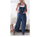 2018 New Brand Women Casual Loose Cotton Linen Solid Pockets Jumpsuit Overalls Wide Leg Cropped Pants macacao feminino