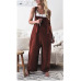 2018 New Brand Women Casual Loose Cotton Linen Solid Pockets Jumpsuit Overalls Wide Leg Cropped Pants macacao feminino