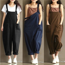 2018 New Womens Casual Loose Linen Pants Cotton Jumpsuit Strap Harem Trousers Overalls Overalls Loose Harem Pants Trousers