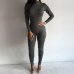 2019 New Casual Solid Color rompers womens jumpsuit Turtleneck Long Sleeve Bodycon Cotton Grey/Black Rompers Women Jumpsuit