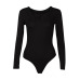 2019 New Fashionable Women Solid Color V-Neck Stretch Long Sleeve Plunge Tops Sexy Jumpsuit Hot Sale Skinny Bodysuits For Ladies