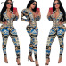 2019 New Sexy Stand Neck Skinny Rompers Zippers Long Sleeve Print Womens Jumpsuit Streetwear Plus Size Ladies Jumpsuits Overalls