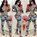 2019 New Sexy Stand Neck Skinny Rompers Zippers Long Sleeve Print Womens Jumpsuit Streetwear Plus Size Ladies Jumpsuits Overalls