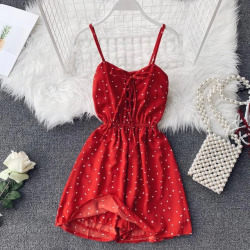 2019 New Women Wide Leg Short Pants Playsuits Bohemian Style Cute Dot Bow Chiffon Jumpsuits Ladies Sexy Bodysuits Beach Wear