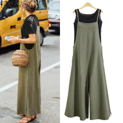 2019 Summer ZANZEA Women Cotton Linen Wide Leg Romper Casual Strappy Sleeveless Loose Long Jumpsuit Dungaree Party Overalls