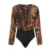 2019 Women Deep V Neck Leopard Jumpsuit Fashion Sexy Ladies Printed Bodysuit Casual Slim Long Sleeve Rompers Top Body Suit Mujer