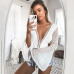 2019 Women Lace Bodysuit Sexy Deep V-Neck Flare Sleeve Playsuit Romper Ladies Backless Long Sleeve Hollow Out Body Suit Overalls