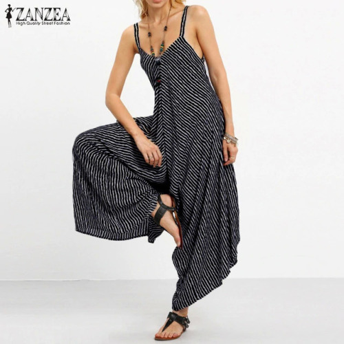 2019 ZANZEA Rompers Womens Jumpsuit Sexy Strapless Casual Loose Striped Playsuits Backless Summer Overalls Oversized S-5XL