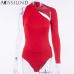 AOSSILIND Sexy One Shoulder Backless Skinny Bodysuits Women Autumn Long Sleeve Hollow Out Rompers Ladies Stretchy Bodysuit