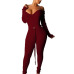 Adogirl Solid Off Shoulder Ribbed Jumpsuit with Belt Women Sexy V Neck Long Sleeve Romper Night Club Overalls Knitting Jumper