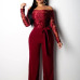 Appliques Lace Patchwork Jumpsuit Women Sexy Off Shoulder Slash Neck Long Sleeve Women Jumpsuit Elegant Slim Wide Leg Jumpsuit