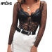 Aproms Sexy V Neck Lace Bodysuits Female Slim Fit Romper Jumpsuit Night Club Mesh Long Sleeve Bodysuits Top for Women Clothing