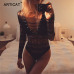 Articat Sexy Bandage Lace Bodysuit Women Autumn V Neck Long Sleeve Lace Up Rompers Womens Jumpsuit See Through Bodycon Playsuit