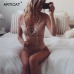 Articat Sexy Bandage Lace Bodysuit Women Autumn V Neck Long Sleeve Lace Up Rompers Womens Jumpsuit See Through Bodycon Playsuit