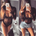 Articat Sexy Bandage Lace Bodysuit Women Autumn V Neck Long Sleeve Lace Up Rompers Womens Jumpsuit See Through Bodycon Playsuit